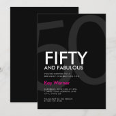 Invitation Black White Pink Fifty and Fabulous 50th Birthday (Devant / Derrière)