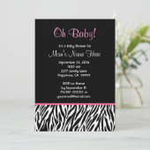 Invitation Black White Pink Zebra Baby shower d'impression V0 (Debout devant)