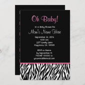 Invitation Black White Pink Zebra Baby shower d'impression V0 (Devant / Derrière)