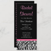 Invitation Black White Pink Zebra Fête de l'mariée d'impressi (Devant / Derrière)