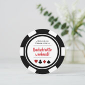 Invitation Black White Poker Chip Casino Bachelorette Party (Debout devant)