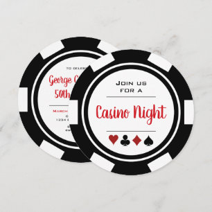 Invitation Black White Poker Chip Casino Nuit Anniversaire