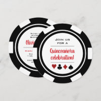 Black White Poker Chip Las Vegas Style Quinceañera