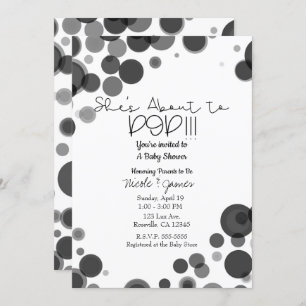 Invitation Black White Polka Dot Bubbles Elle est sur le poin