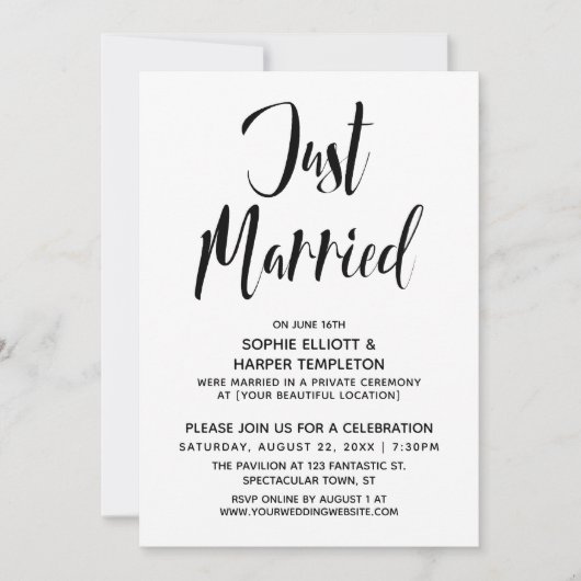 Invitation Black & White Réception Typographie Mariée (Devant)