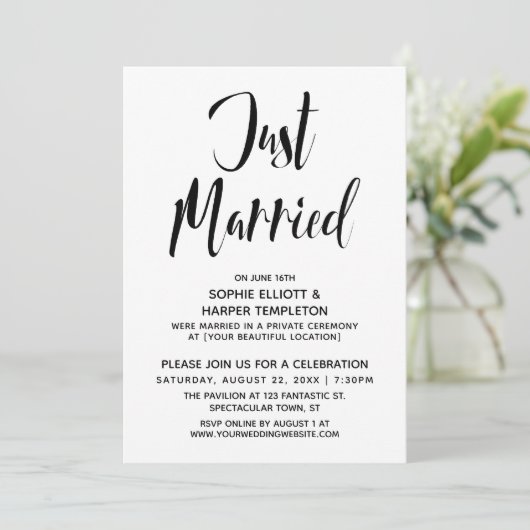 Invitation Black & White Réception Typographie Mariée (Debout devant)