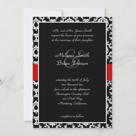 Invitation Black White Red Damask (Devant)