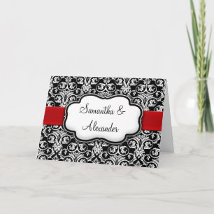 Invitation Black/White/Red Mariage damassé pliée