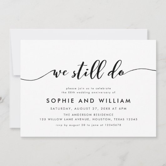 Invitation Black White Relax Script Mariage Anniversaire fête (Devant)