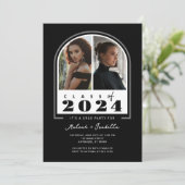 Invitation Black White Retro Arch Photo Graduation Party (Debout devant)