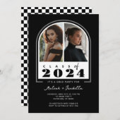 Invitation Black White Retro Arch Photo Graduation Party (Devant / Derrière)
