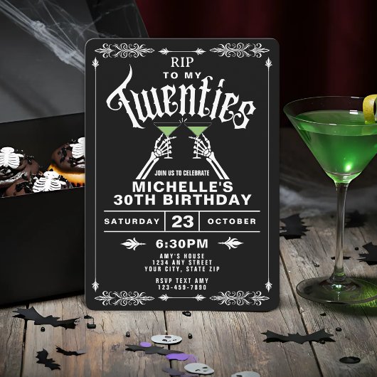 Invitation Black & White RIP To My Twenties 30th Birthday