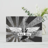 Invitation Black white Rock étoiles ailes de guitare électriq (Debout devant)