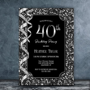 Invitation Black White Sequins 40e anniversaire fête