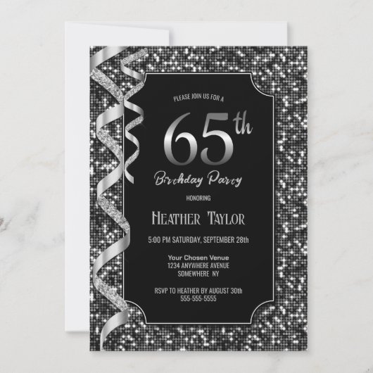 Invitation Black White Sequins 65e anniversaire (Devant)