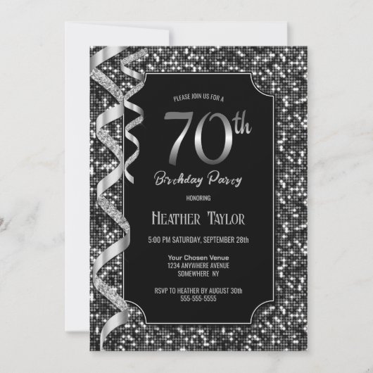 Invitation Black White Sequins 70e anniversaire (Devant)