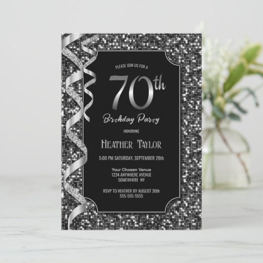 Invitation Black White Sequins 70e anniversaire (Debout devant)