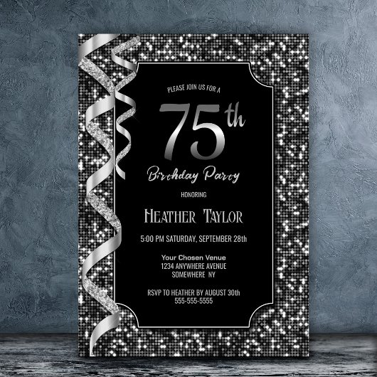 Invitation Black White Sequins 75e anniversaire