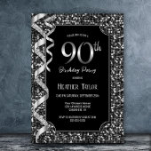 Invitation Black White Sequins 90e fête d'anniversaire