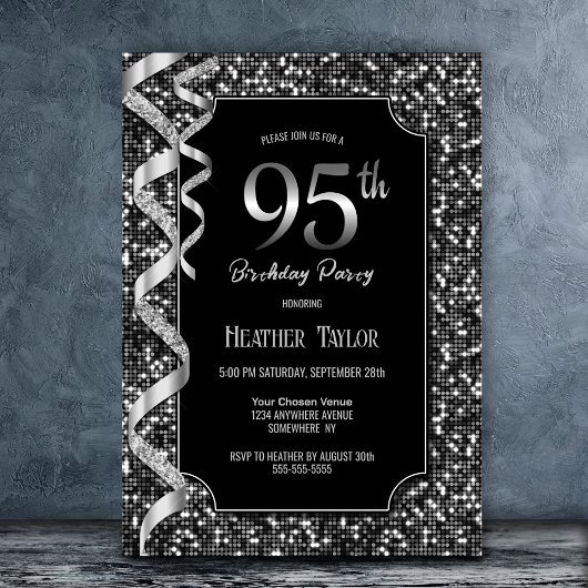 Invitation Black White Sequins 95e fête d'anniversaire