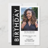 Invitation Black White Side Stripe Photo 50e fête d'anniversa (Devant)