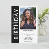 Invitation Black White Side Stripe Photo 50e fête d'anniversa (Debout devant)