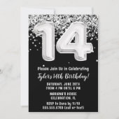 Invitation Black White Silver 14e fête d'anniversaire (Devant)