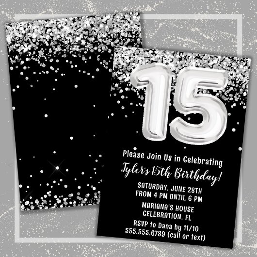 Invitation Black White Silver 15e anniversaire
