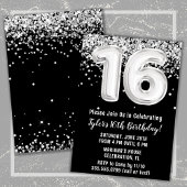Invitation Black White Silver 16e fête d'anniversaire