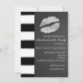 Invitation Black White & Silver Faux Shimmer Lèvres Kiss Part (Devant)