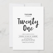 Invitation Black & White Simple 21e fête d'anniversaire (Devant)