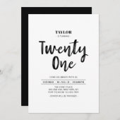 Invitation Black & White Simple 21e fête d'anniversaire (Devant / Derrière)