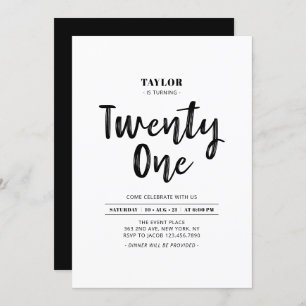 Invitation Black & White Simple 21e fête d'anniversaire