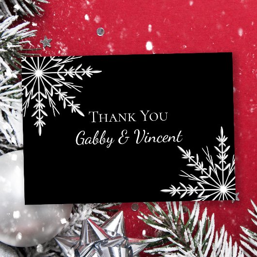 Invitation Black White Snowflakes Merci de mariage hivernal