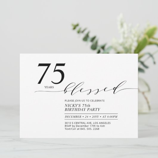 Invitation Black & White Soirée d'anniversaire de 75 ans (Debout devant)