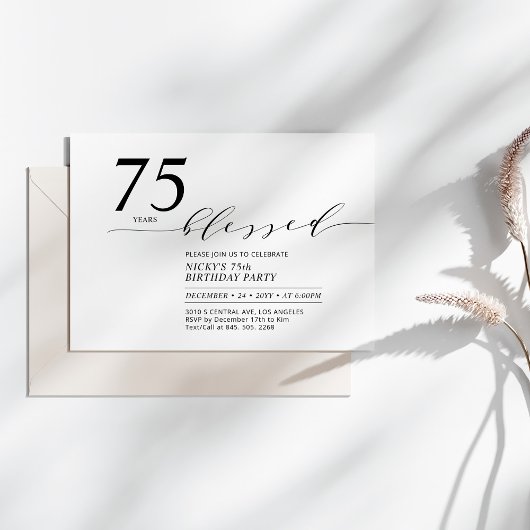 Invitation Black & White Soirée d'anniversaire de 75 ans