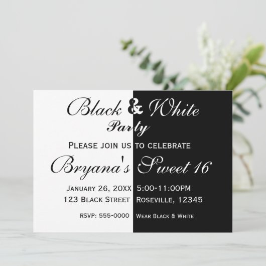 Invitation Black & White Split Demi-Anniversaire Fête Invitat (Debout devant)