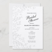 Invitation Black & White Spring Leaves Floral Bridal Shower (Devant)