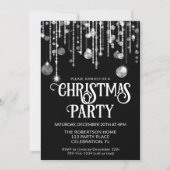 Invitation Black White String Lights Noël Fête (Devant)