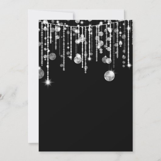 Invitation Black White String Lights Noël Fête (Dos)