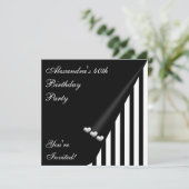 Invitation Black White Stripe 40th Birthday Event Silver Love (Debout devant)