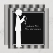 Invitation Black White Stripe Rosary Boys (Devant / Derrière)