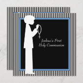 Invitation Black White Stripe Rosary Boys (Devant / Derrière)
