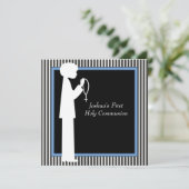 Invitation Black White Stripe Rosary Boys (Debout devant)