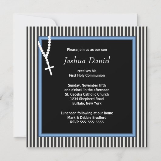 Invitation Black White Stripe Rosary Boys (Dos)
