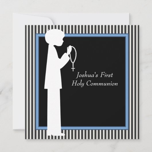 Invitation Black White Stripe Rosary Boys (Devant)