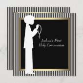Invitation Black White Stripe Rosary Boys (Devant / Derrière)