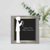 Invitation Black White Stripe Rosary Boys (Debout devant)