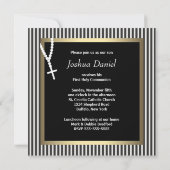 Invitation Black White Stripe Rosary Boys First Communion (Dos)