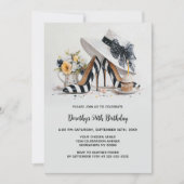 Invitation Black White Striped High Heel Shoes Birthday Party (Devant)